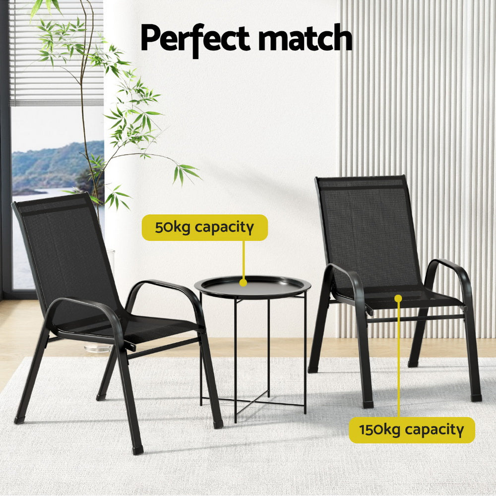 Gardeon 3PC Outdoor Bistro Set Patio Furniture Table and Chairs Stackable Black