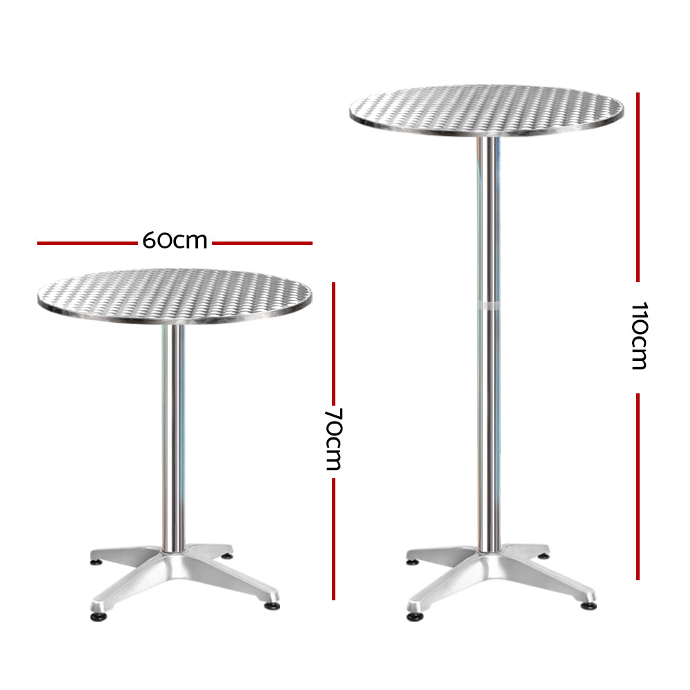 Gardeon Outdoor Bar Table Set Aluminium Round Adjustable 70/110CM Silver