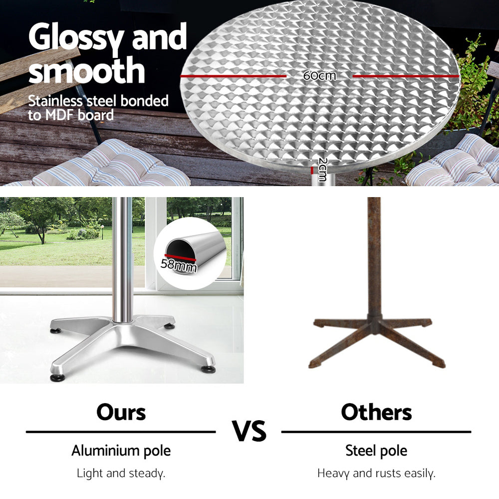Gardeon Outdoor Bar Table Set Aluminium Round Adjustable 70/110CM Silver