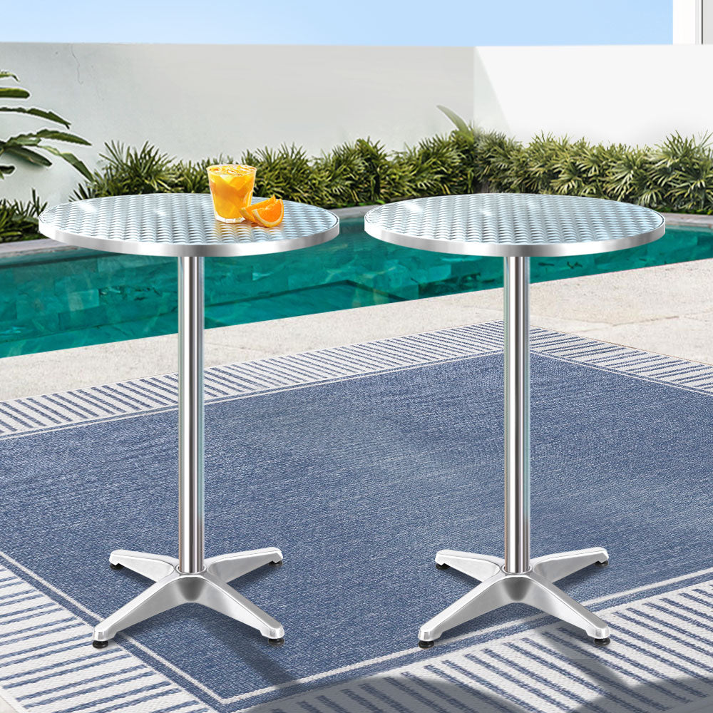 Gardeon Outdoor Bar Table Set Aluminium Round Adjustable 70/110CM Silver