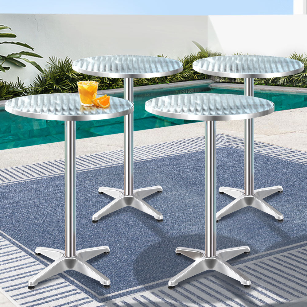 Gardeon Outdoor Bar Table Set 6 Aluminium Round Adjustable Heights Silver