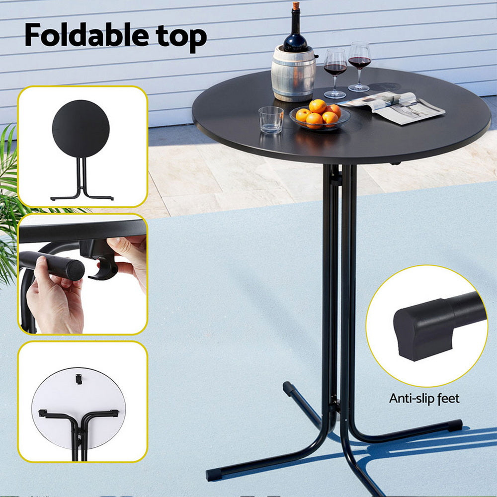 Gardeon 109cm Round Folding Bar Table Black Outdoor Furniture