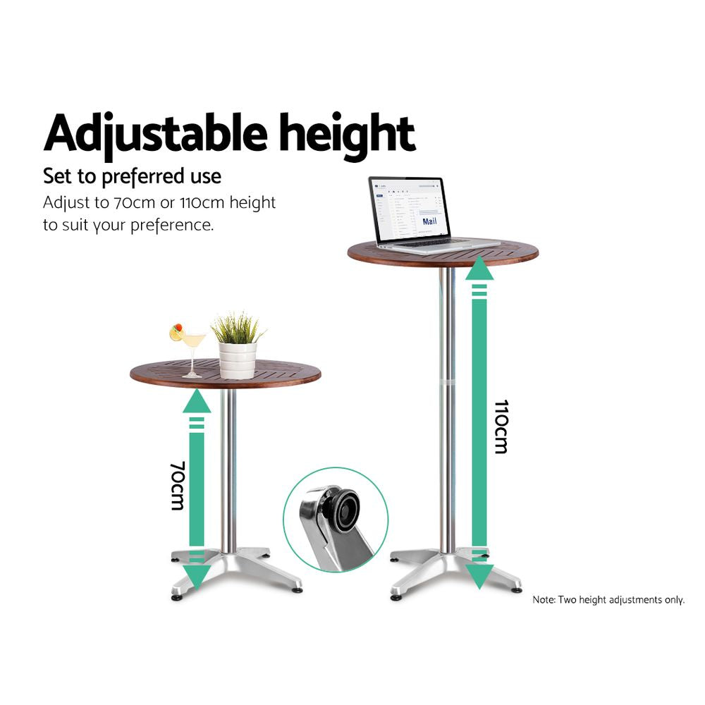 Gardeon 3-Piece Adjustable Outdoor Bar Set Silver Aluminium Bistro Table Stools