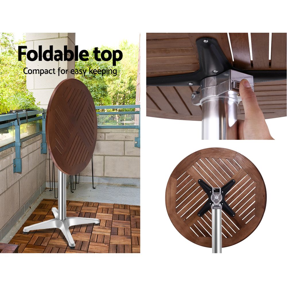 Gardeon 3-Piece Adjustable Outdoor Bar Set Silver Aluminium Bistro Table Stools