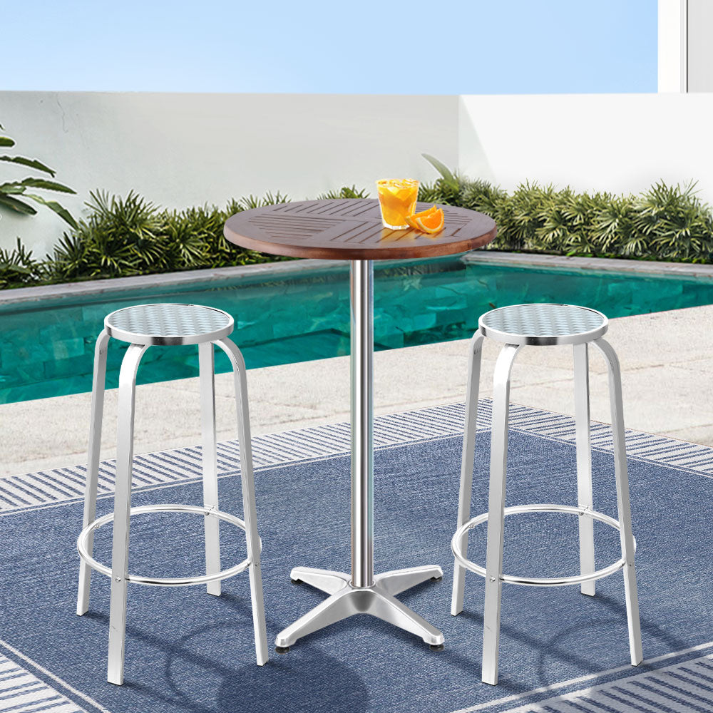 Gardeon 3-Piece Adjustable Outdoor Bar Set Silver Aluminium Bistro Table Stools