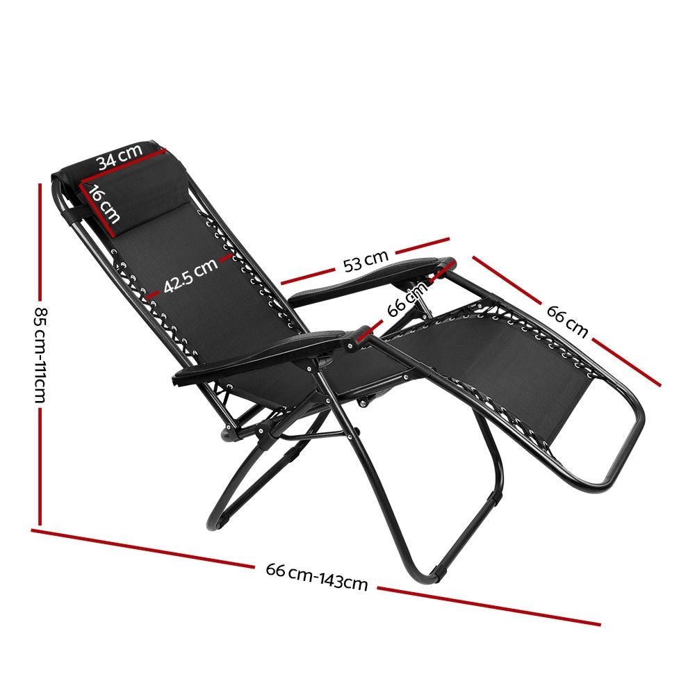 Gardeon Folding Outdoor Recliner Zero Gravity Chair Adjustable Sun Lounge Black