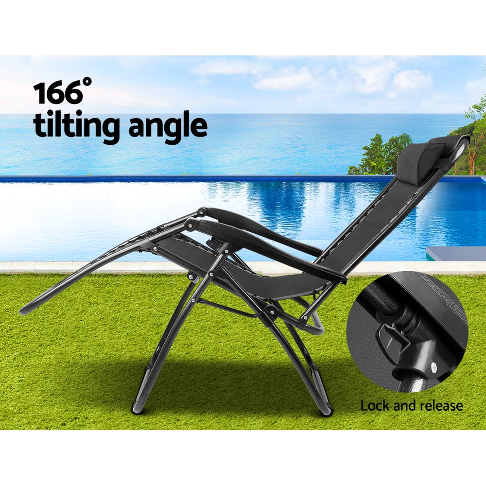 Gardeon Folding Outdoor Recliner Zero Gravity Chair Adjustable Sun Lounge Black