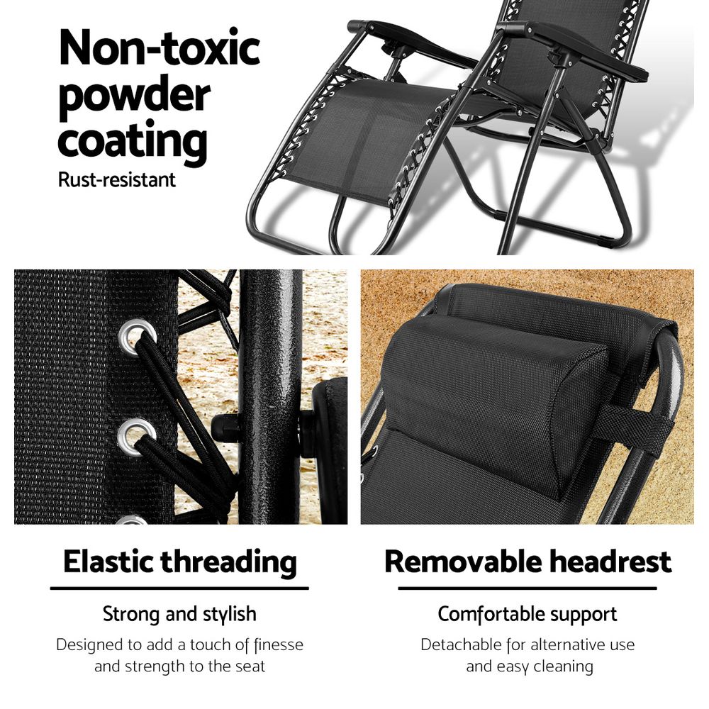 Gardeon Folding Outdoor Recliner Zero Gravity Chair Adjustable Sun Lounge Black