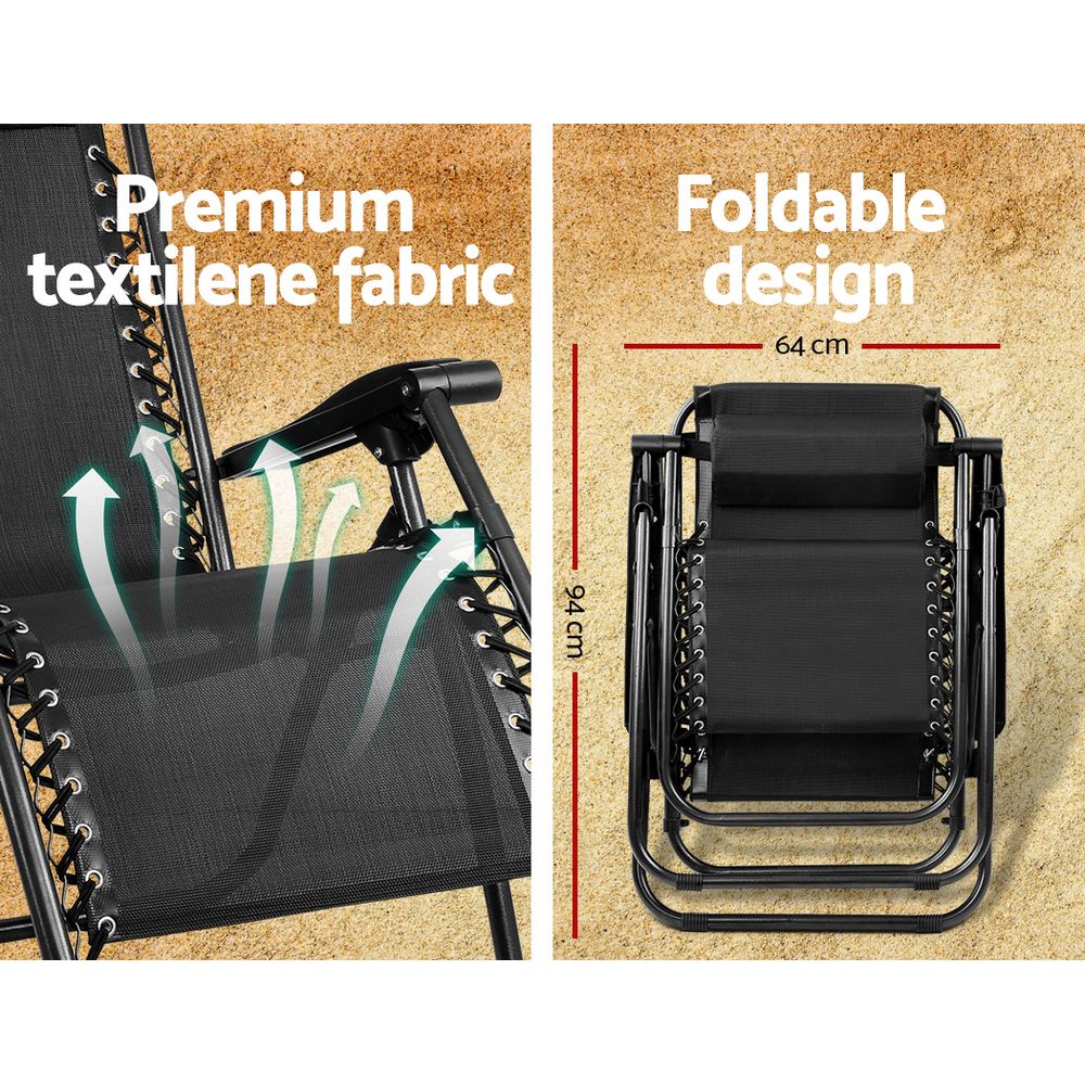 Gardeon Folding Outdoor Recliner Zero Gravity Chair Adjustable Sun Lounge Black