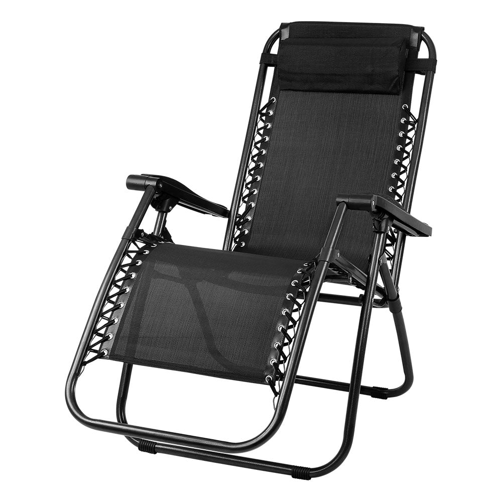 Gardeon Folding Outdoor Recliner Zero Gravity Chair Adjustable Sun Lounge Black