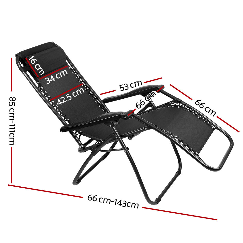 Gardeon Outdoor Recliner 2PC Zero Gravity Folding Chairs Adjustable Black