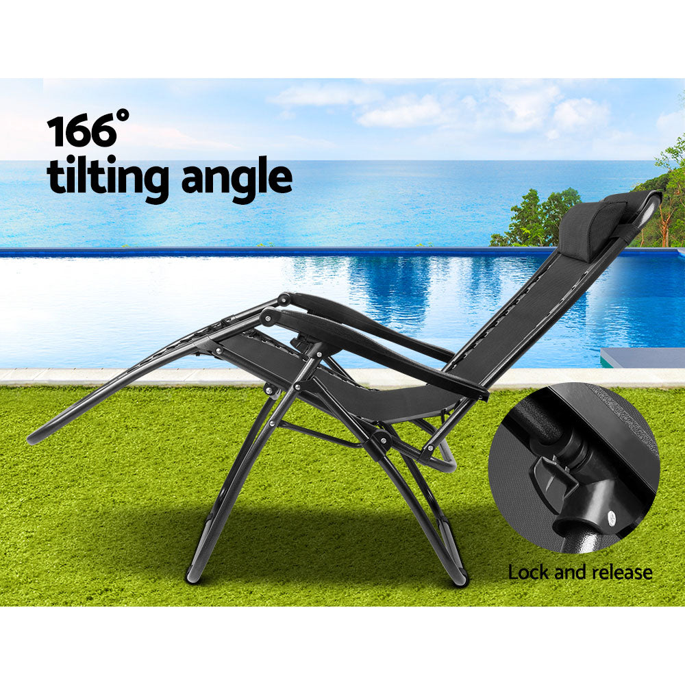 Gardeon Outdoor Recliner 2PC Zero Gravity Folding Chairs Adjustable Black