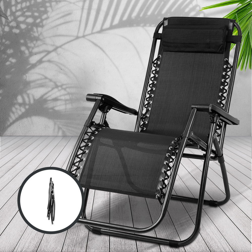 Gardeon Outdoor Recliner 2PC Zero Gravity Folding Chairs Adjustable Black