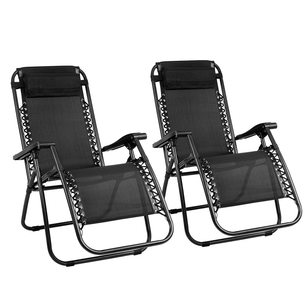 Gardeon Outdoor Recliner 2PC Zero Gravity Folding Chairs Adjustable Black