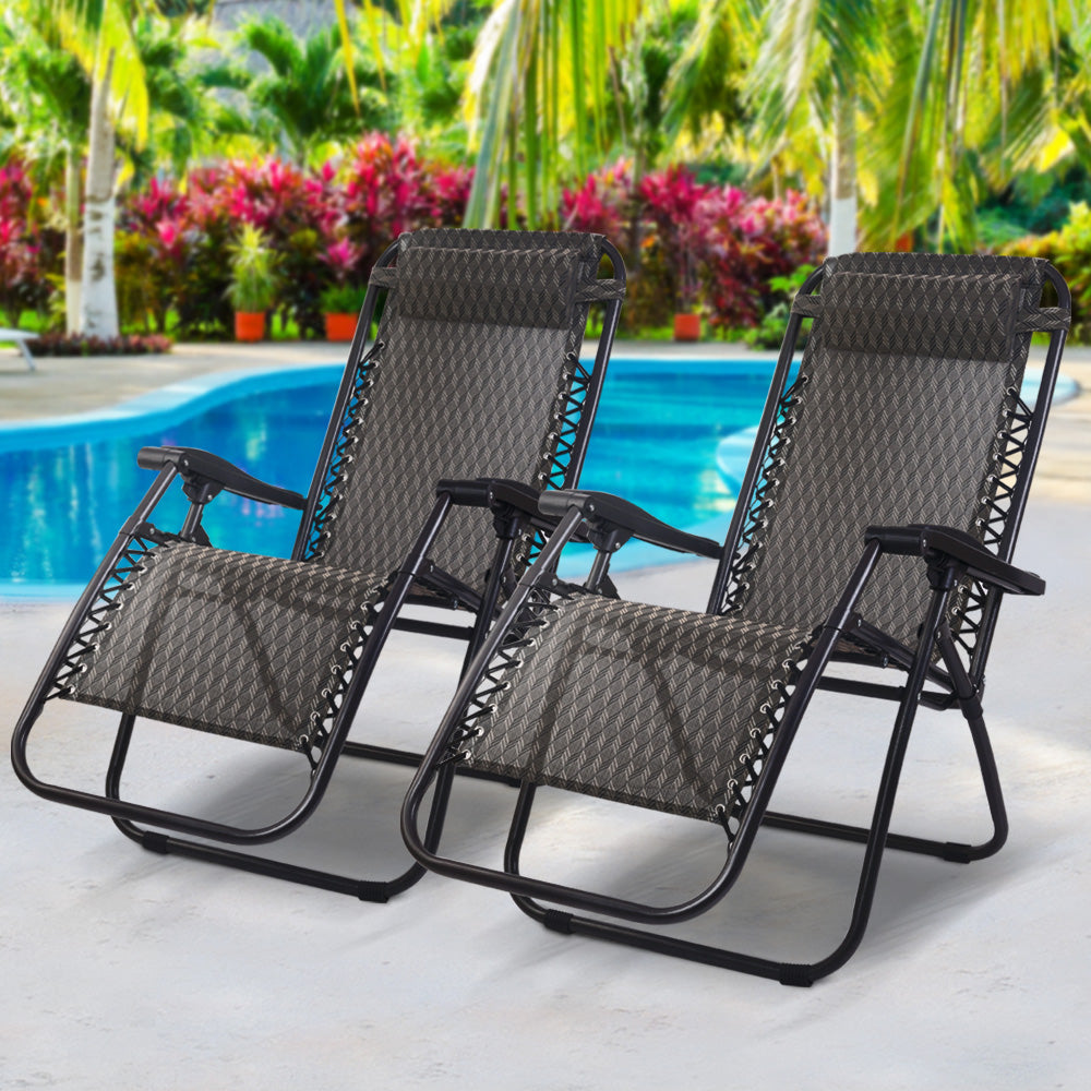 Adjustable Zero Gravity Recliner Set, 2PC Folding Outdoor Chairs, Gardeon