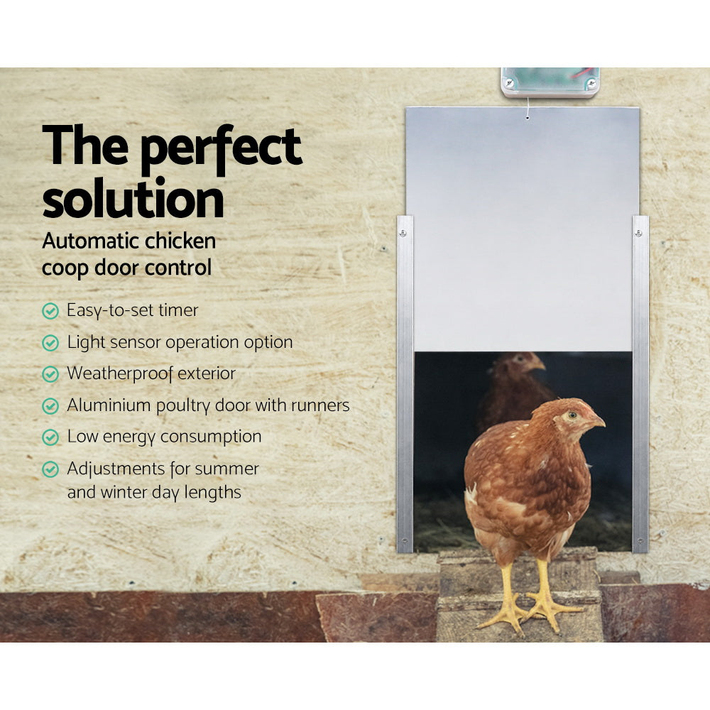 Giantz Automatic Chicken Coop Door Opener Timer Light Sensor Aluminium