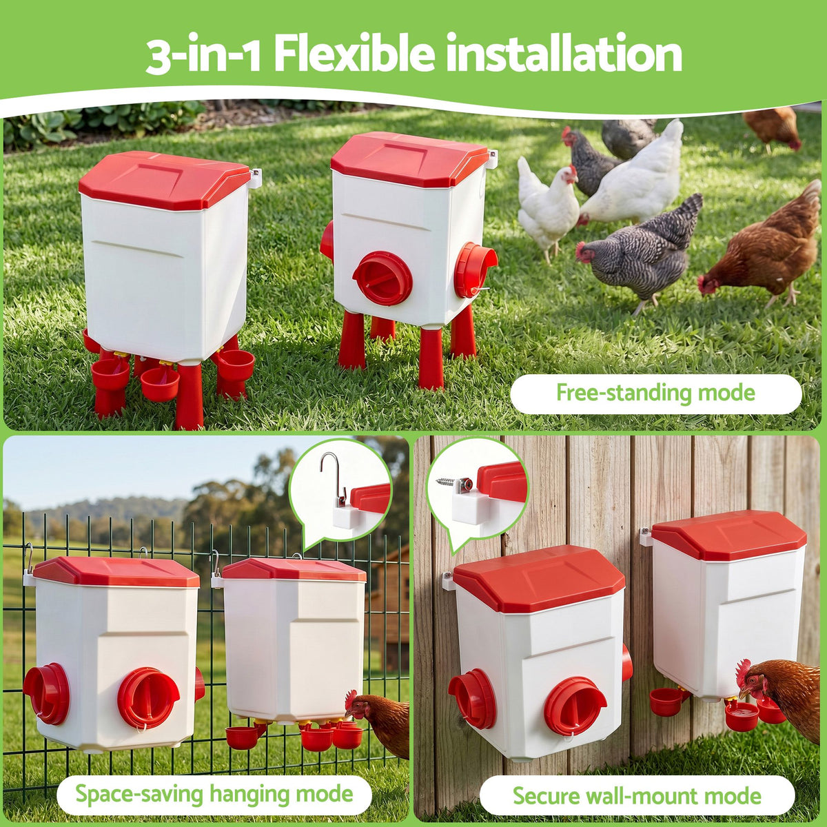 Giantz Chicken Feeder and Waterer Set 12kg 11L Poultry Drinker Kit