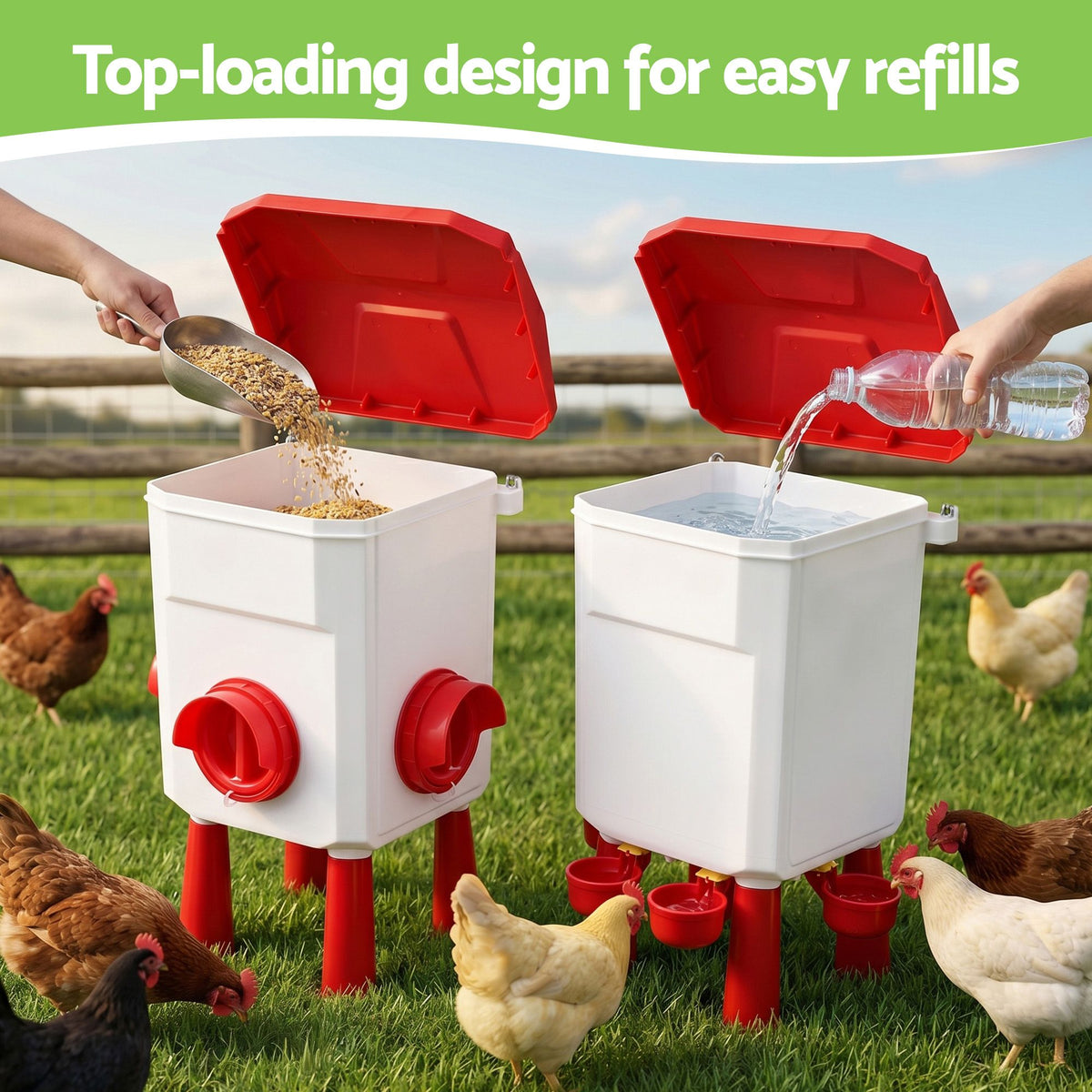 Giantz Chicken Feeder and Waterer Set 12kg 11L Poultry Drinker Kit