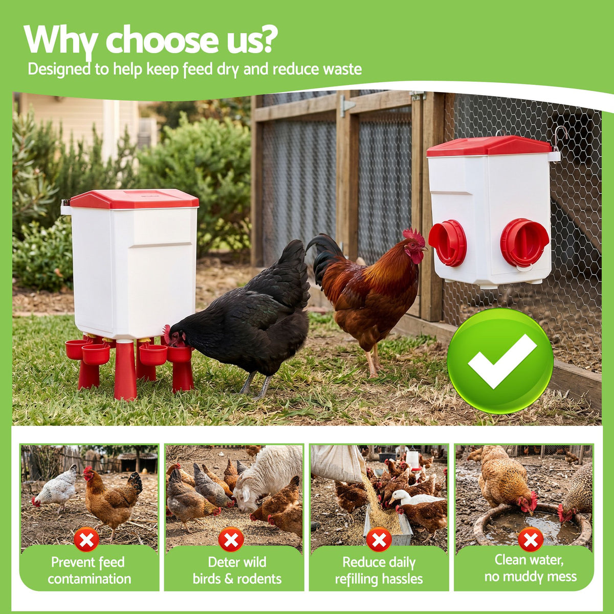 Giantz Chicken Feeder and Waterer Set 8kg 7L Poultry Drinker Kit