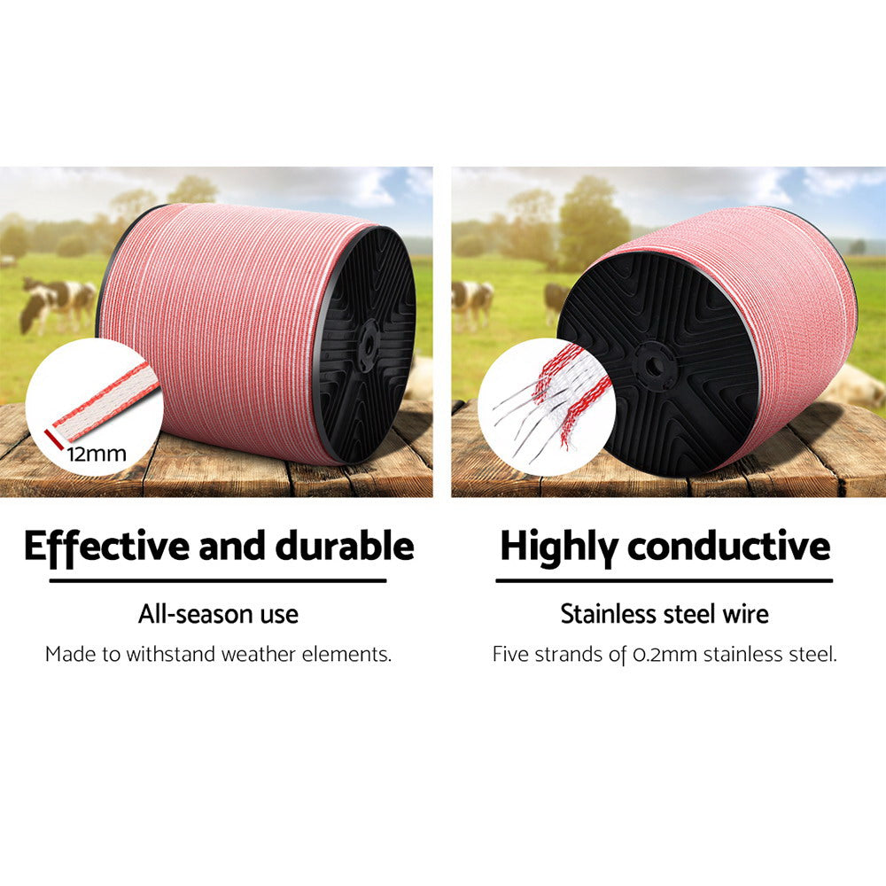 Giantz 1200M Electric Fence Polytape Red/White