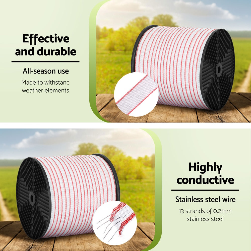 Giantz 400M Electric Fence Polytape Red White