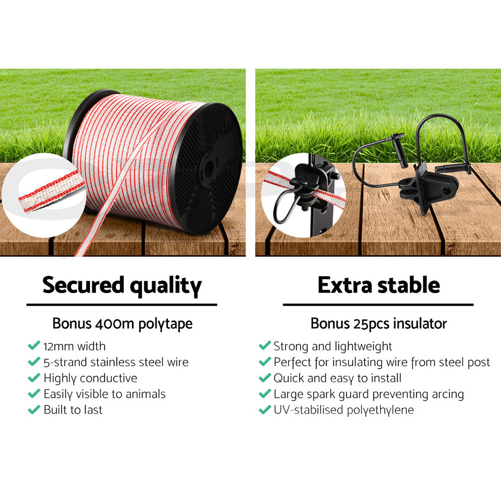 Giantz 400M Electric Fence Polytape Red/White Livestock Insulator