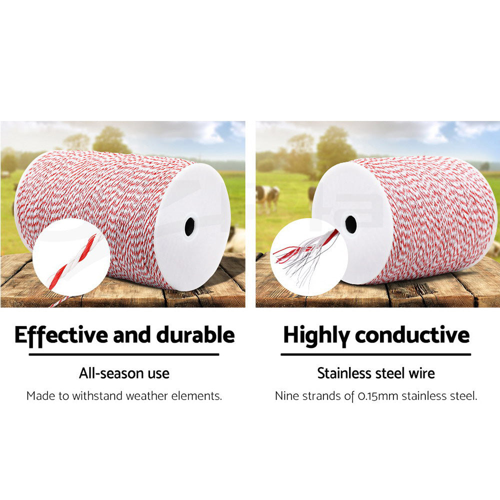 Giantz 1000m Poly Wire Electric Fence Red/White
