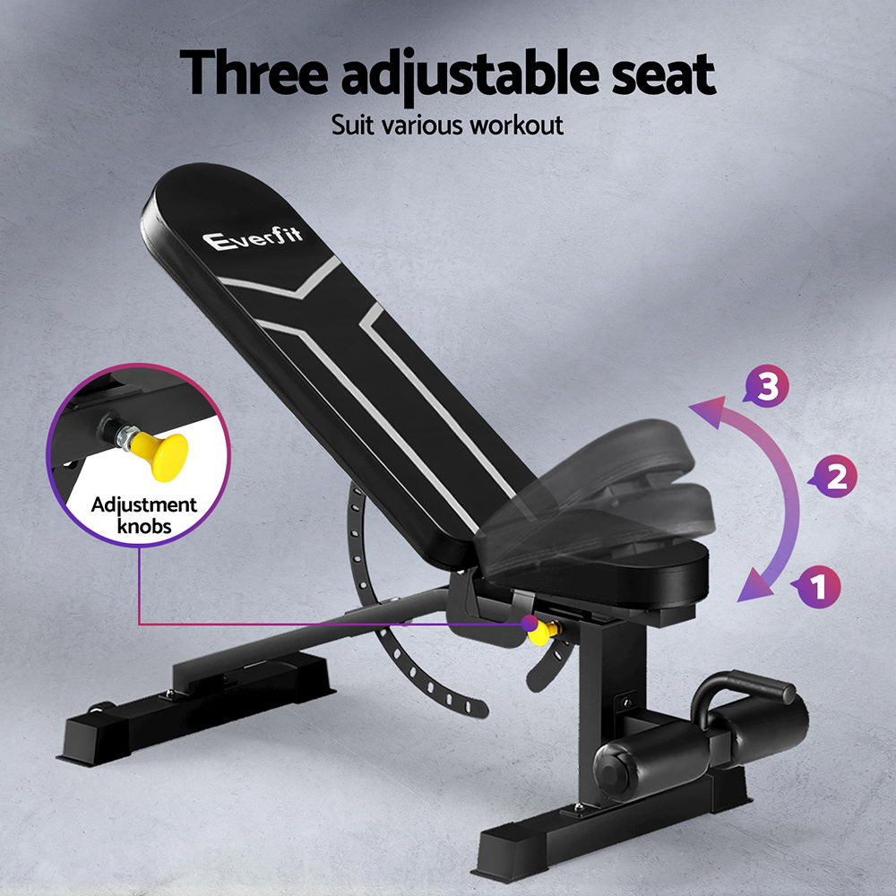 Everfit Adjustable FID Weight Bench 450kg Capacity Black/Silver