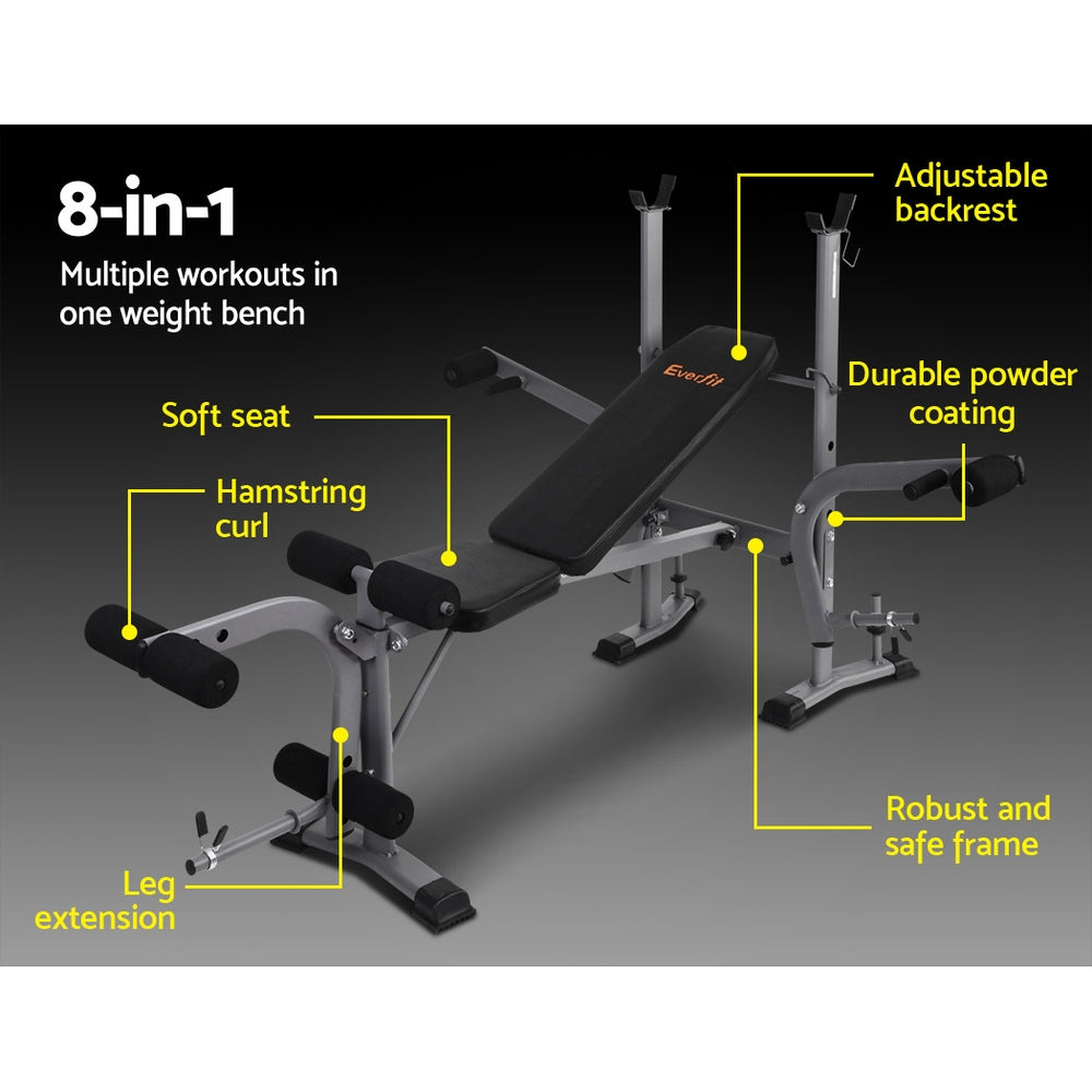 Everfit 8-in-1 Adjustable Weight Bench Home Gym Station 200kg Black