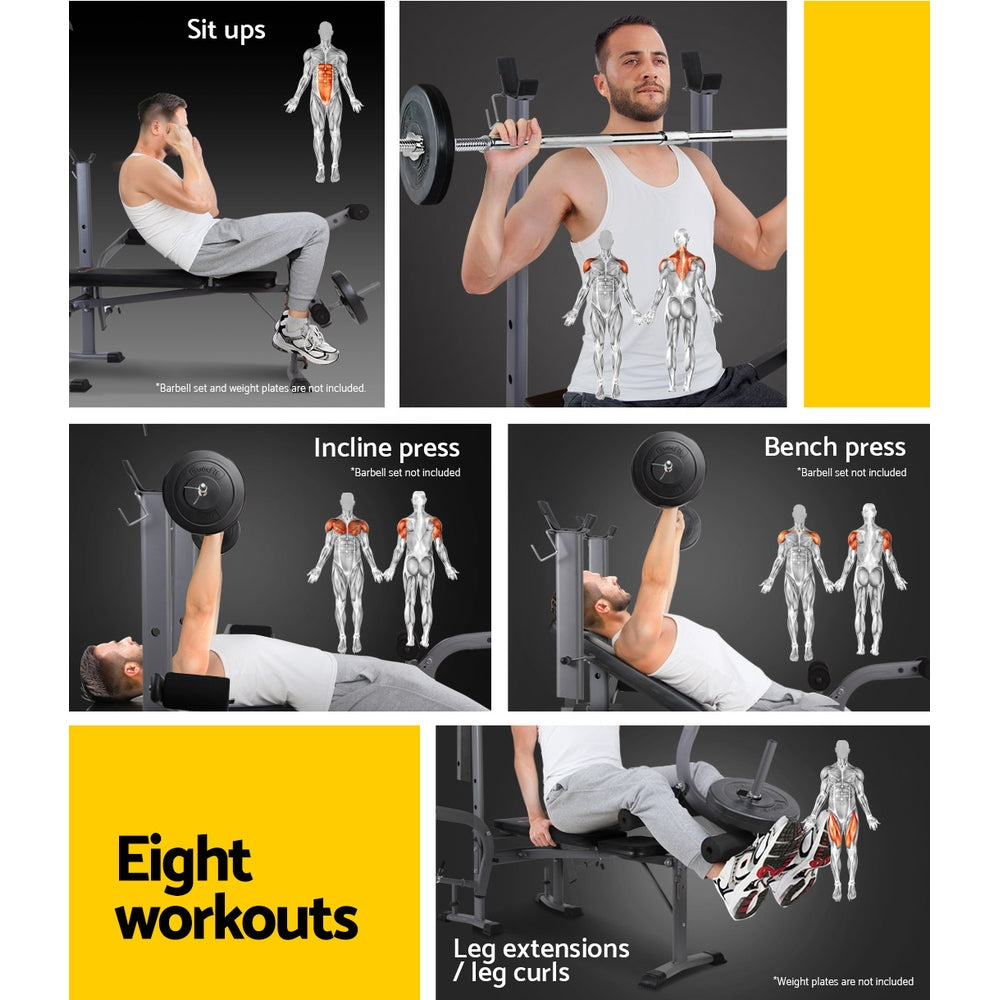 Everfit 8-in-1 Adjustable Weight Bench Home Gym Station 200kg Black