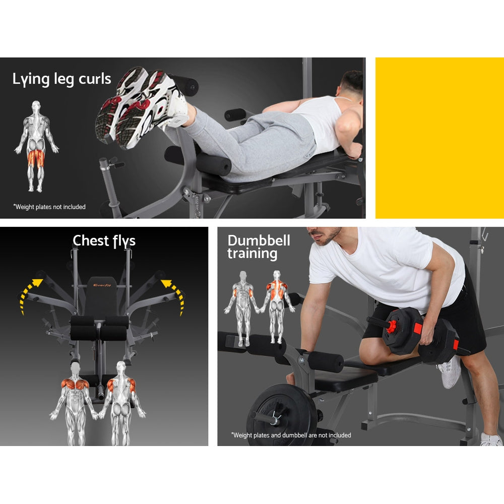 Everfit 8-in-1 Adjustable Weight Bench Home Gym Station 200kg Black