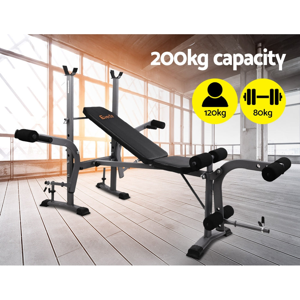 Everfit 8-in-1 Adjustable Weight Bench Home Gym Station 200kg Black
