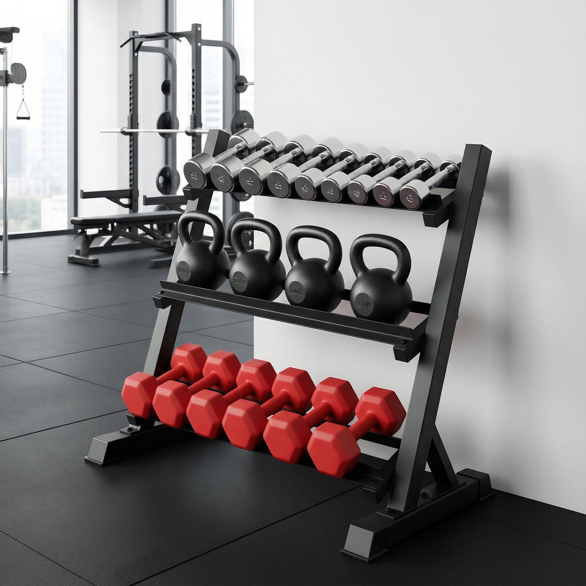Everfit Dumbbell Rack 3-Tier Heavy Duty Weight Storage for Home Gym 300kg Capacity Black