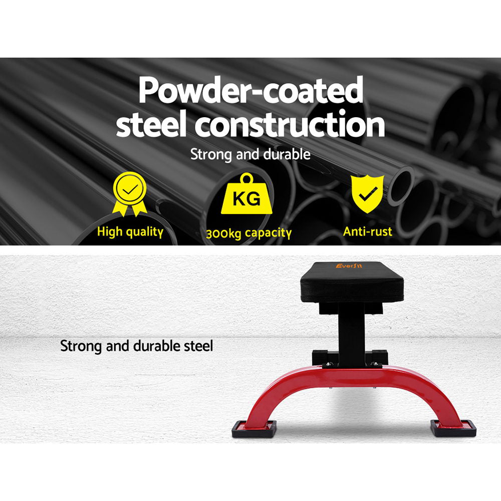 Everfit 300KG Flat Weight Bench Home Gym Black