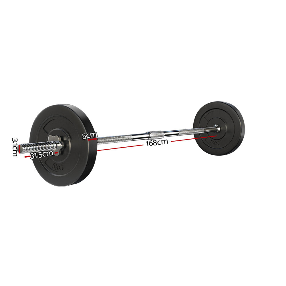 Everfit 18kg Barbell Set Weight Plates Lifting Bench 168cm