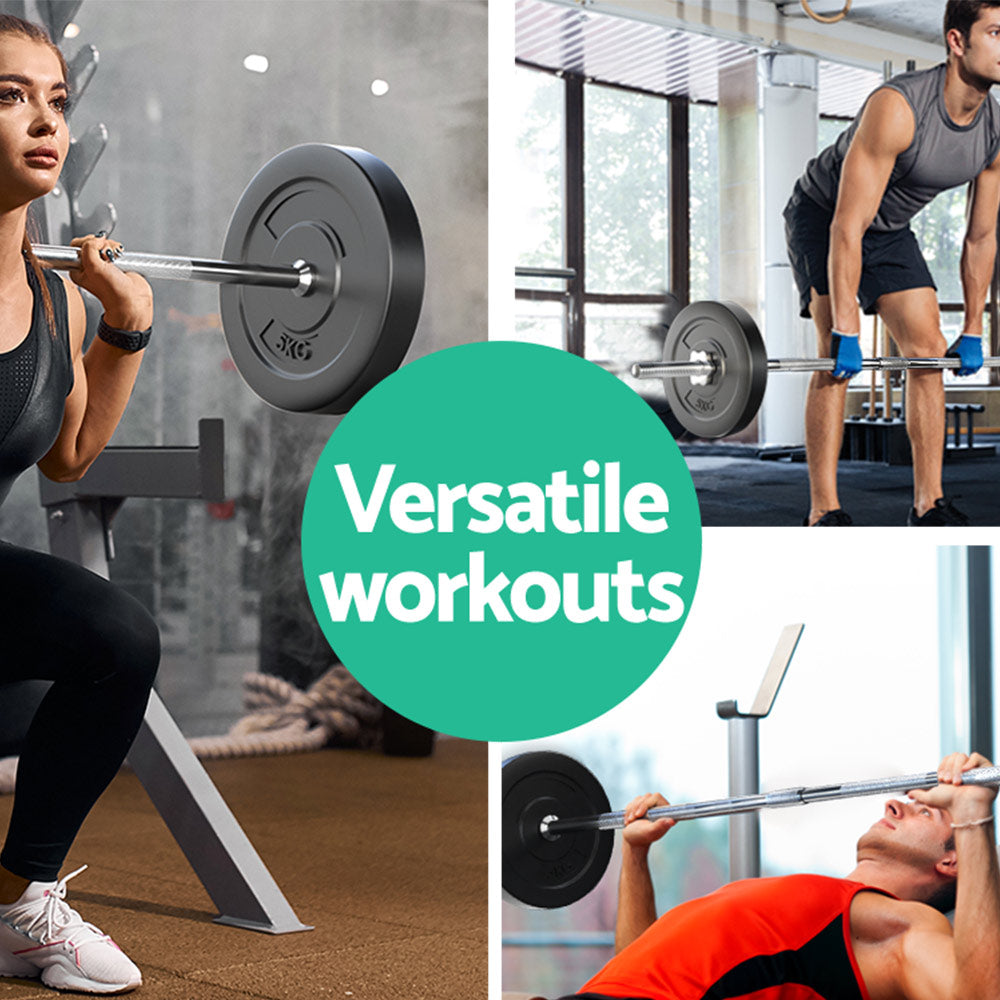 Everfit 18kg Barbell Set Weight Plates Lifting Bench 168cm