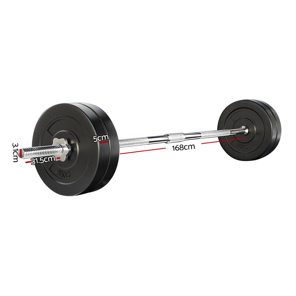 Everfit 28kg Barbell Set Weight Plates Lifting Bench 168cm
