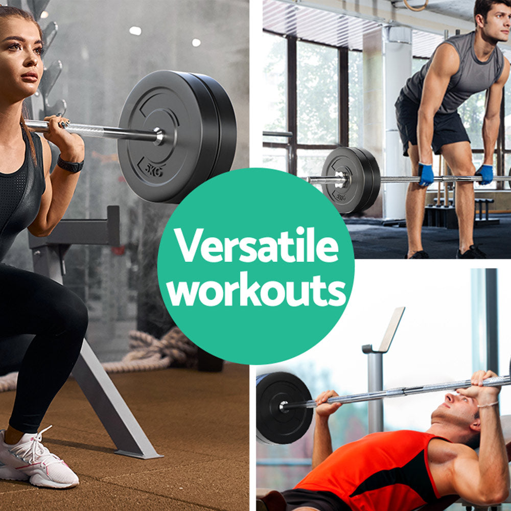 Everfit 28kg Barbell Set Weight Plates Lifting Bench 168cm