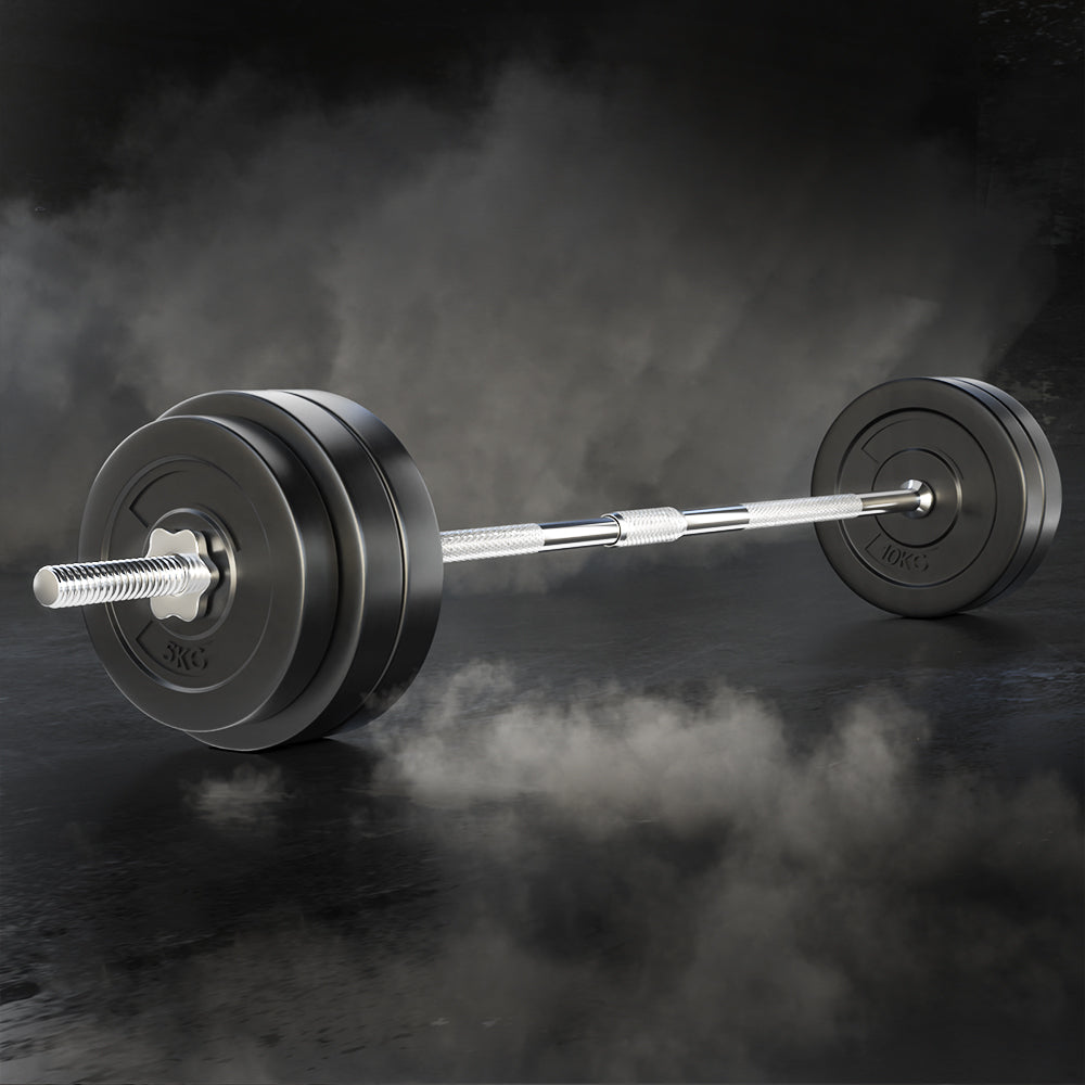 Everfit 58kg Barbell Set Rubber Weight Plates 168cm Bench Lifting