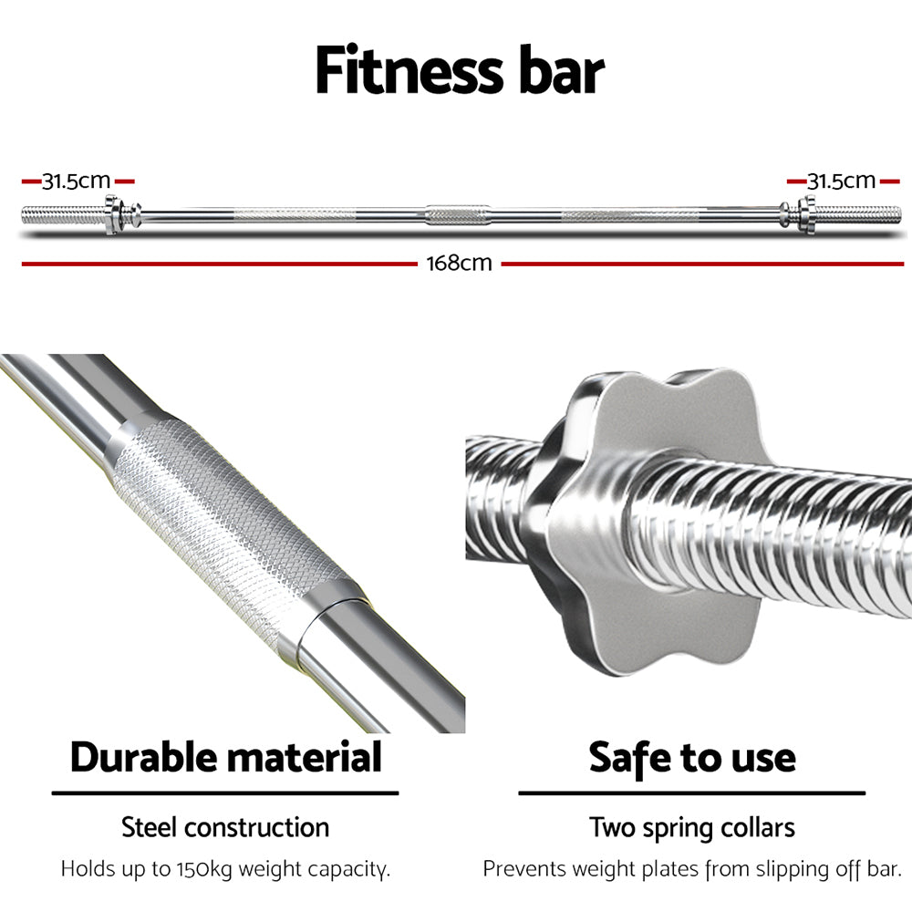 Everfit 68kg Barbell Set Weight Plates Lifting Bench 168cm