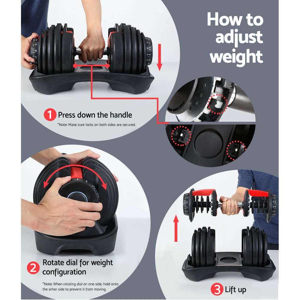 Everfit 24kg Adjustable Dumbbell Set Black/Red