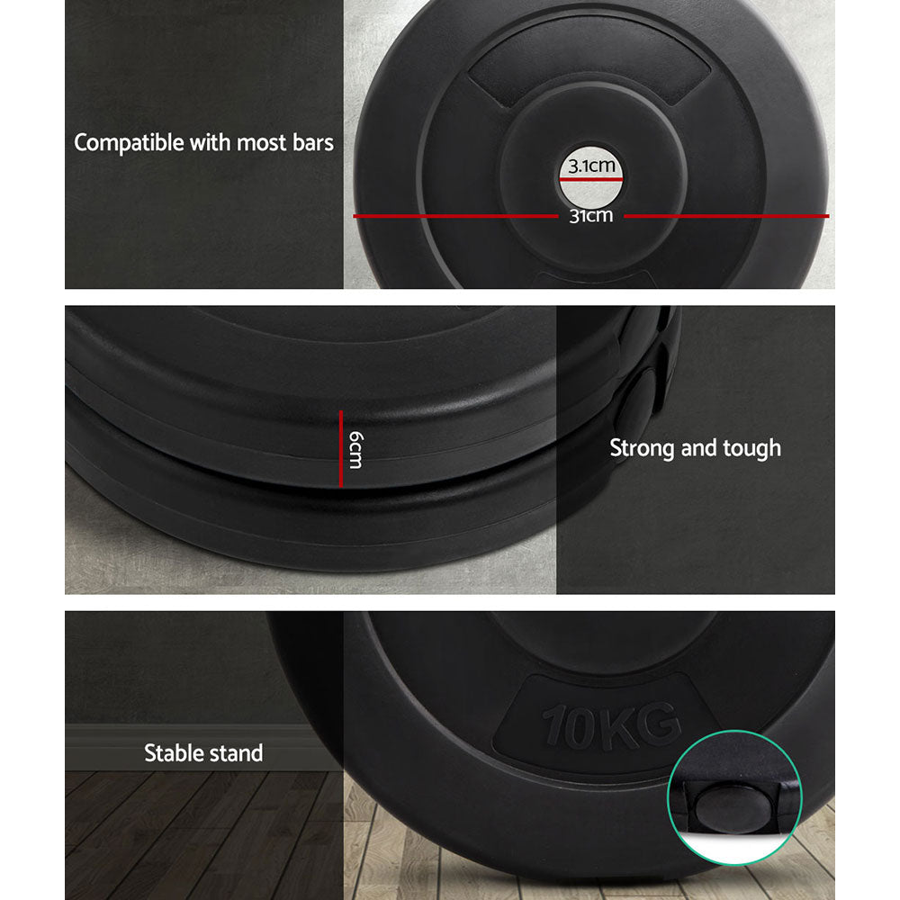 Everfit 10kg Barbell Weight Plates Rubber Coated Black (Pair)