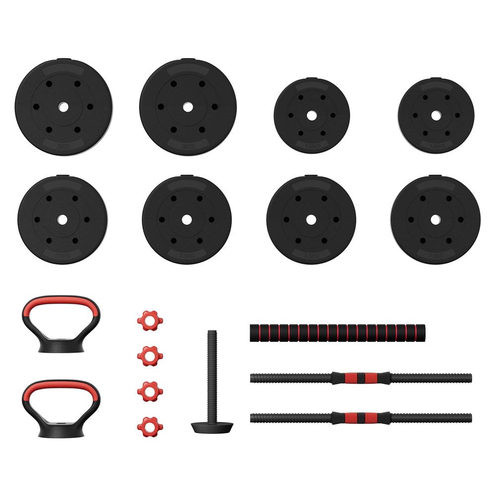 Everfit 40kg Adjustable Dumbbells Kettlebell Barbell Set Black/Red