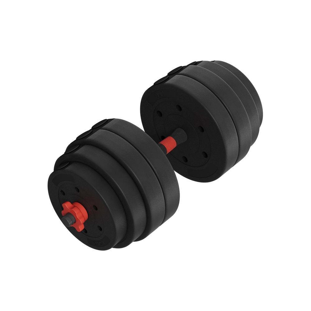 Everfit 40kg Adjustable Dumbbells Kettlebell Barbell Set Black/Red
