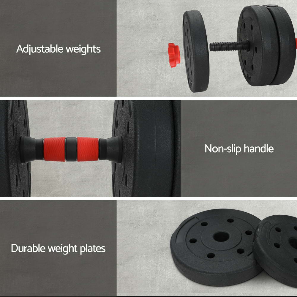 Everfit 40kg Adjustable Dumbbells Kettlebell Barbell Set Black/Red