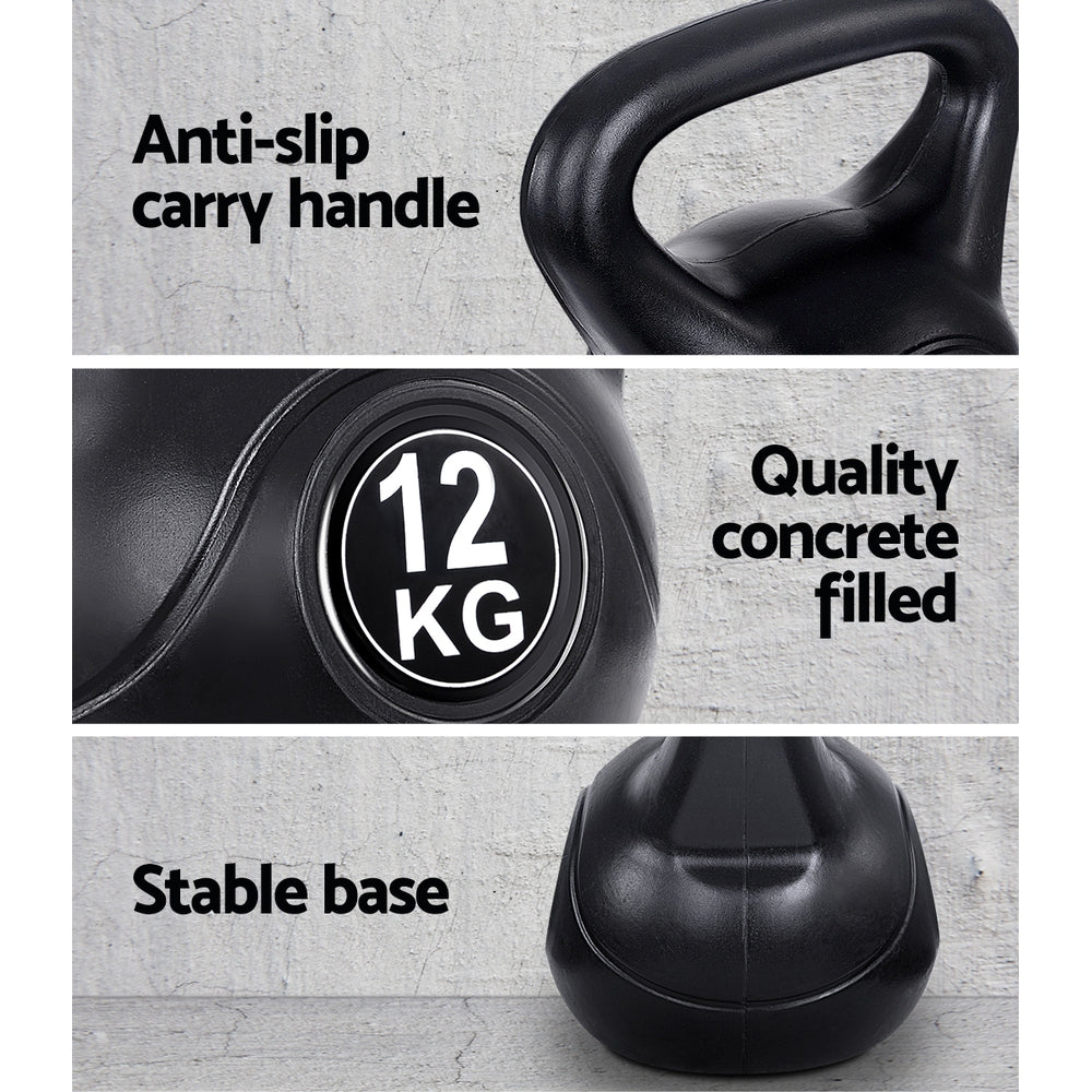 Everfit 12kg Kettlebell Set Weight Lifting Black