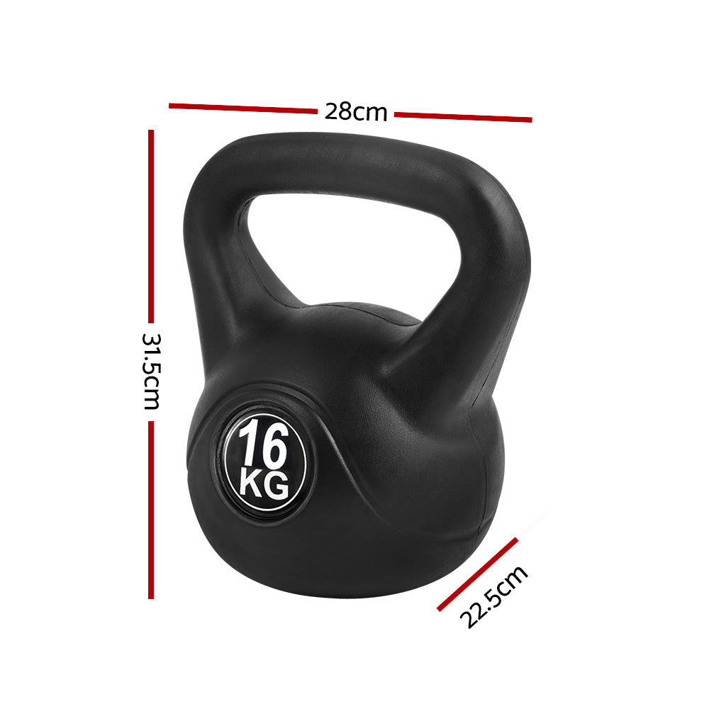 Everfit 16kg Kettlebell Black Gym Home Fitness