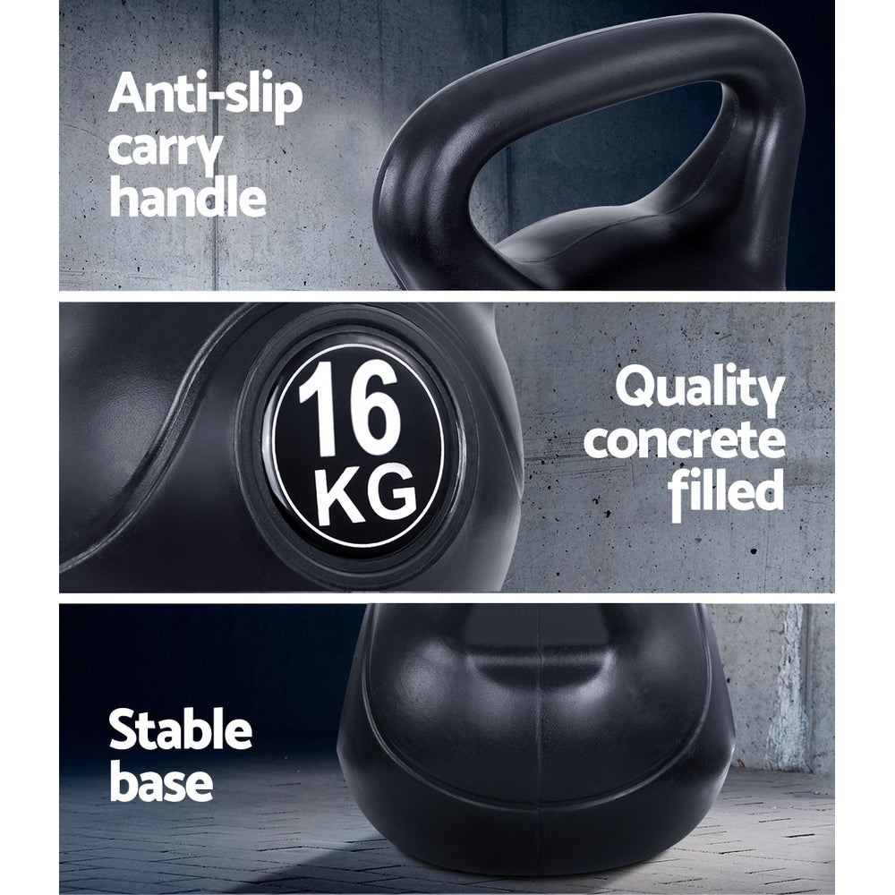 Everfit 16kg Kettlebell Black Gym Home Fitness