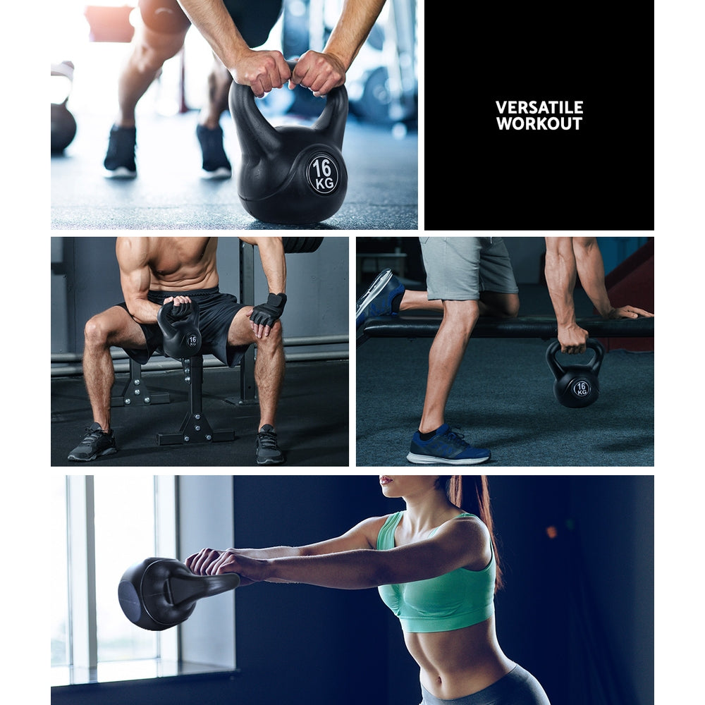 Everfit 16kg Kettlebell Black Gym Home Fitness
