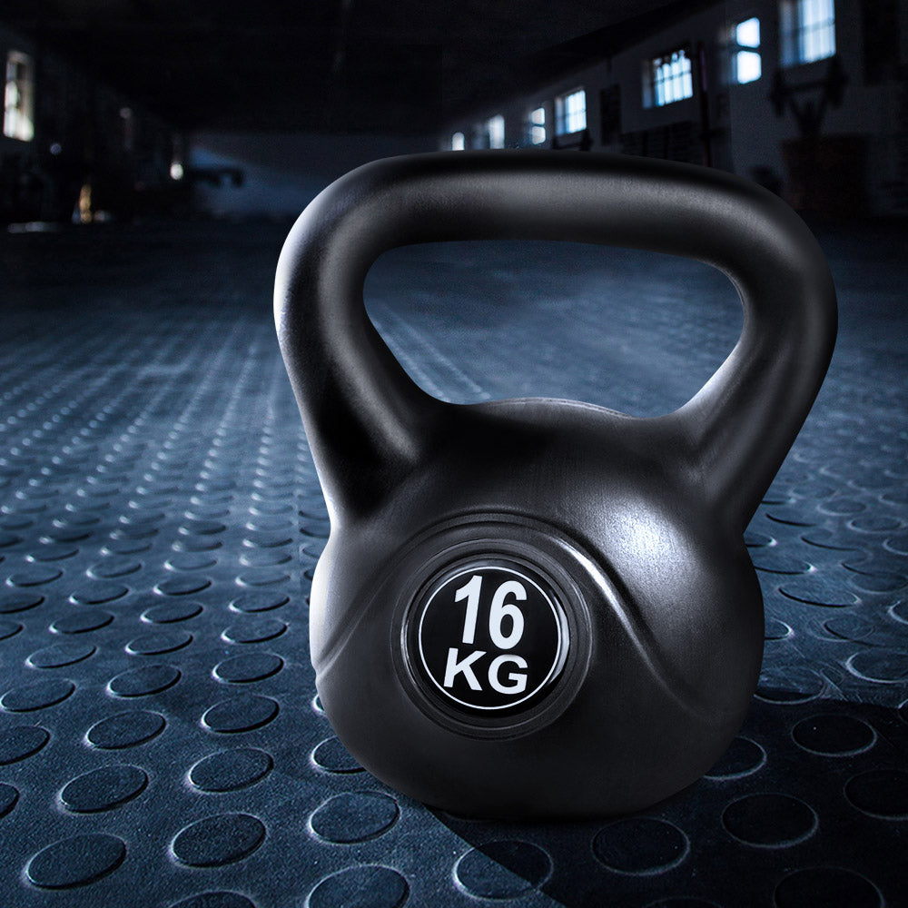 Everfit 16kg Kettlebell Black Gym Home Fitness